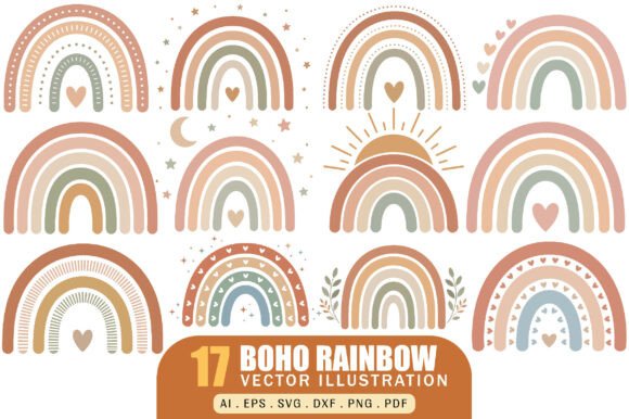Download Boho Rainbow Illustration Vector Pack - Illustration Collection