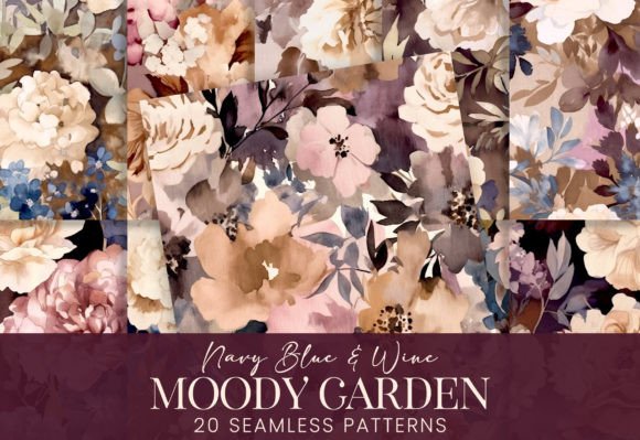 Download Moody Watercolor Florals Navy Rose Wine - Premium Resources