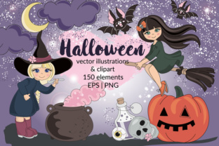 Download HALLOWEEN Clipart & Digital Print Set Color Vector Illustration - Illustration Collection